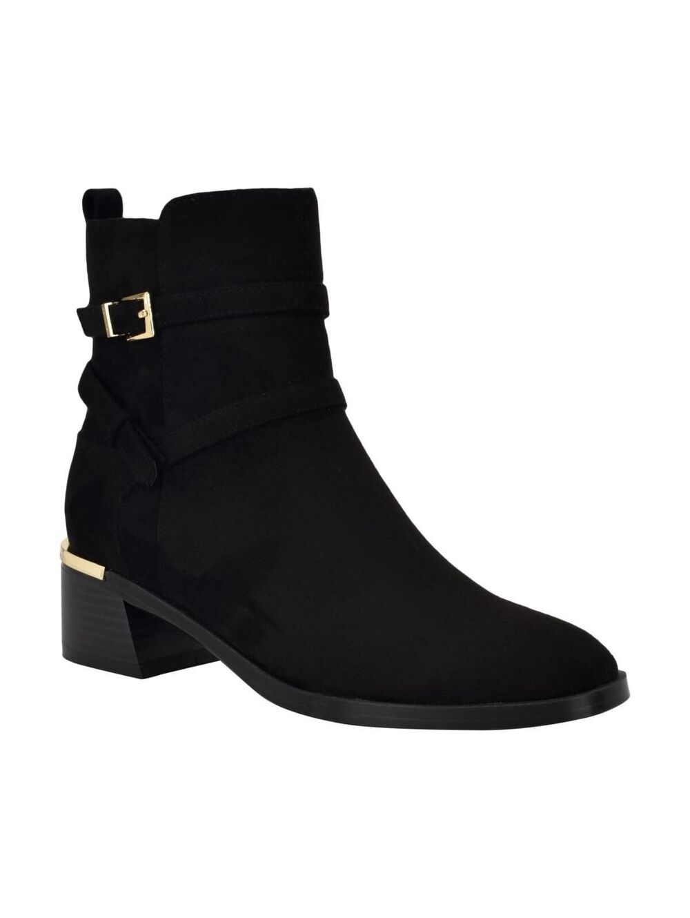 Calvin Klein Women's Jasen Buckle Strap Block Heel Booties - Black Sueded 6.5